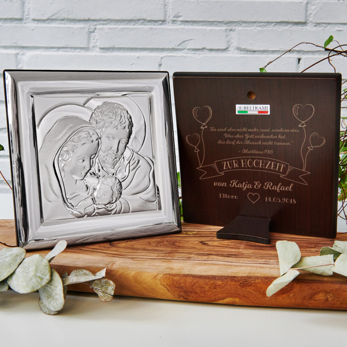 Zur Hochzeit 2 - Hl. Familie - Quadrat - Silbernes Bild mit Gravur